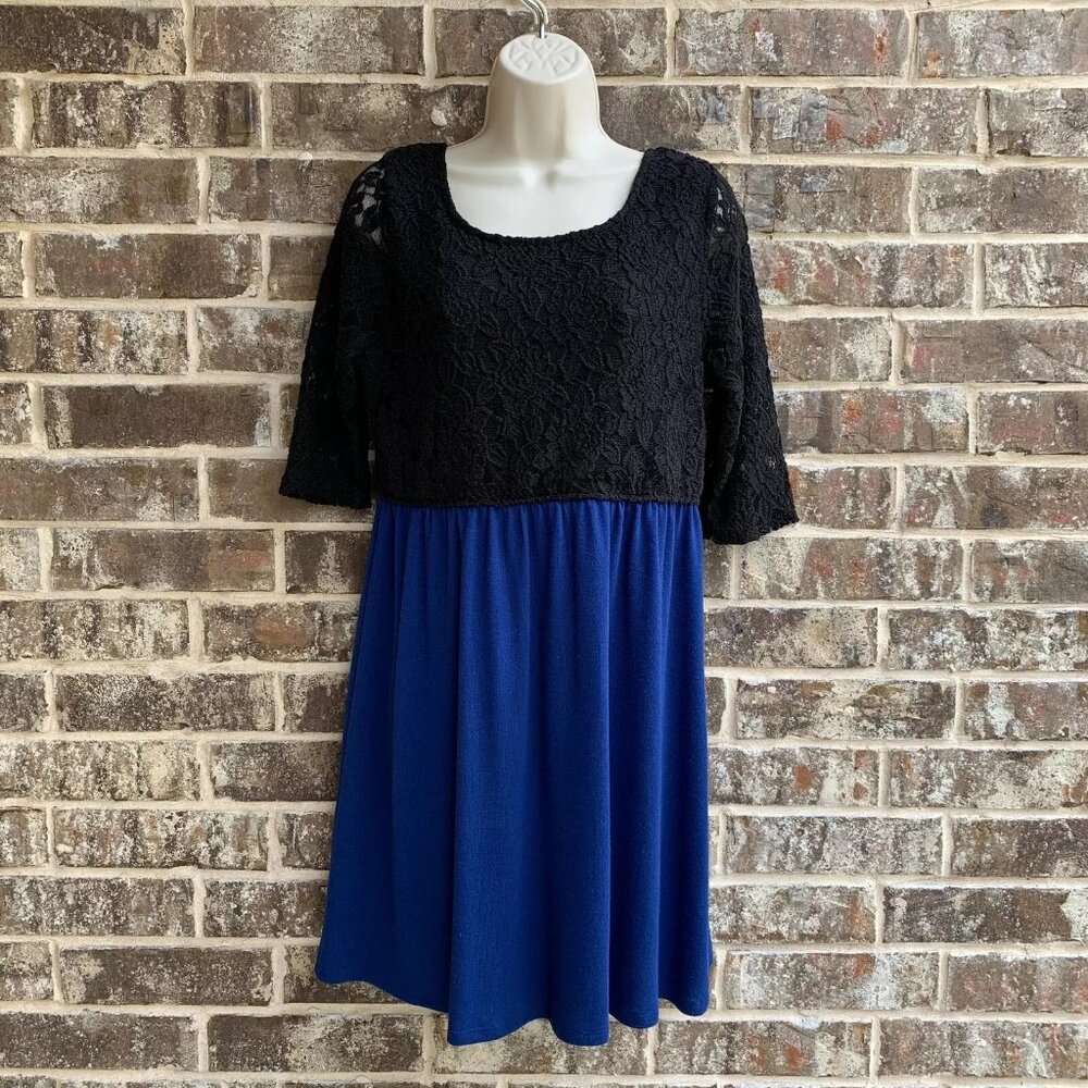 Speechless Women's Lace Knit Short Sleeves Dress Blue Black Size 13